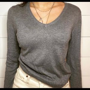 grey v-neck sweater